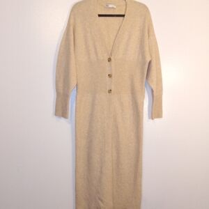 Zara Cream And Tan Long Wool Blend Cardigan